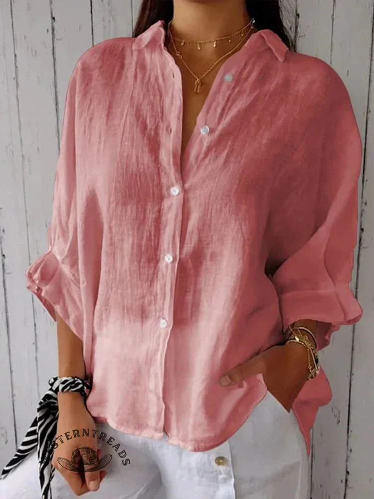 Women's Solid Color Cotton & Linen Casual Tie-back Shirt - Image 5