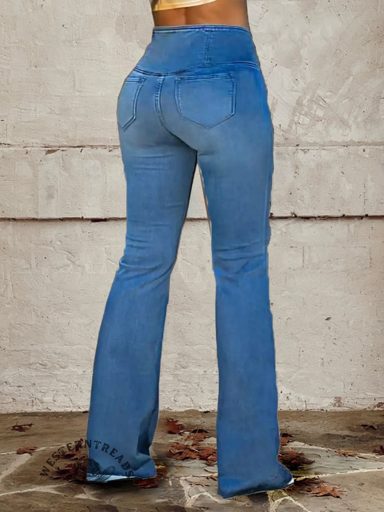 Women's Denim Fabric Print Vintage Soft Comfy Sweatpant Jeans Pants - Image 2