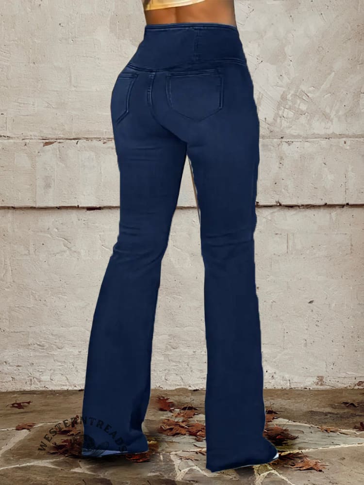 Women's Denim Fabric Print Vintage Soft Comfy Sweatpant Jeans Pants - Image 4
