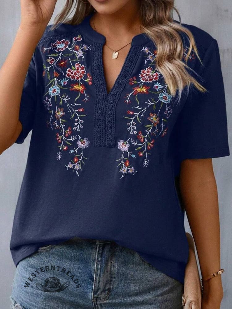 Women's Embroidered Patchwork Lace Top - Image 3