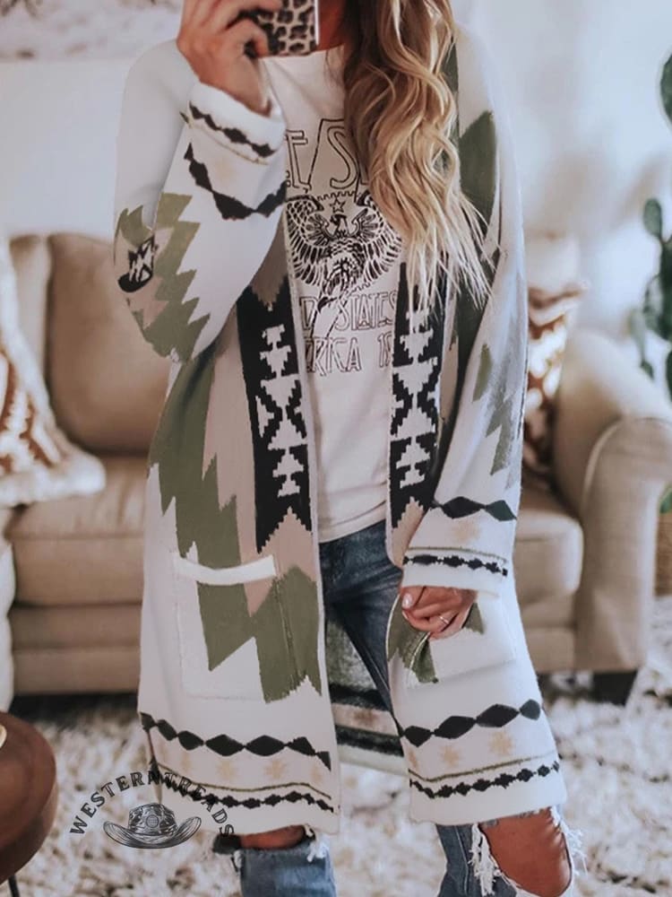 Women's Ethnic Retro Print Lapel Long Coat - Image 3
