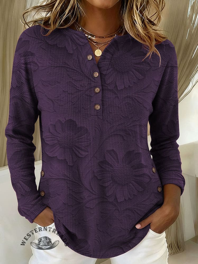 Women's Floral Print Casual Corduroy Cotton Shirt - Image 3