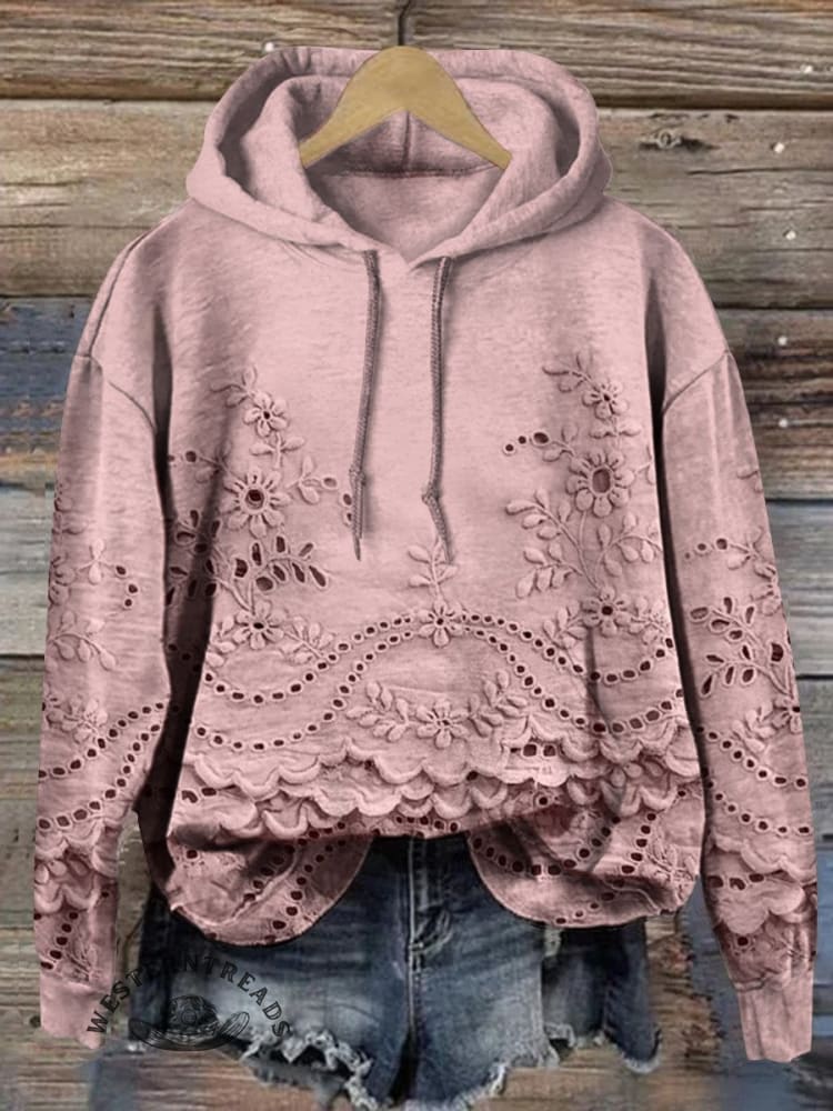 🔥Hot Sale🔥Women's Floral Textured Art Patterns Prints Casual Pocket Hooded Sweatshirt