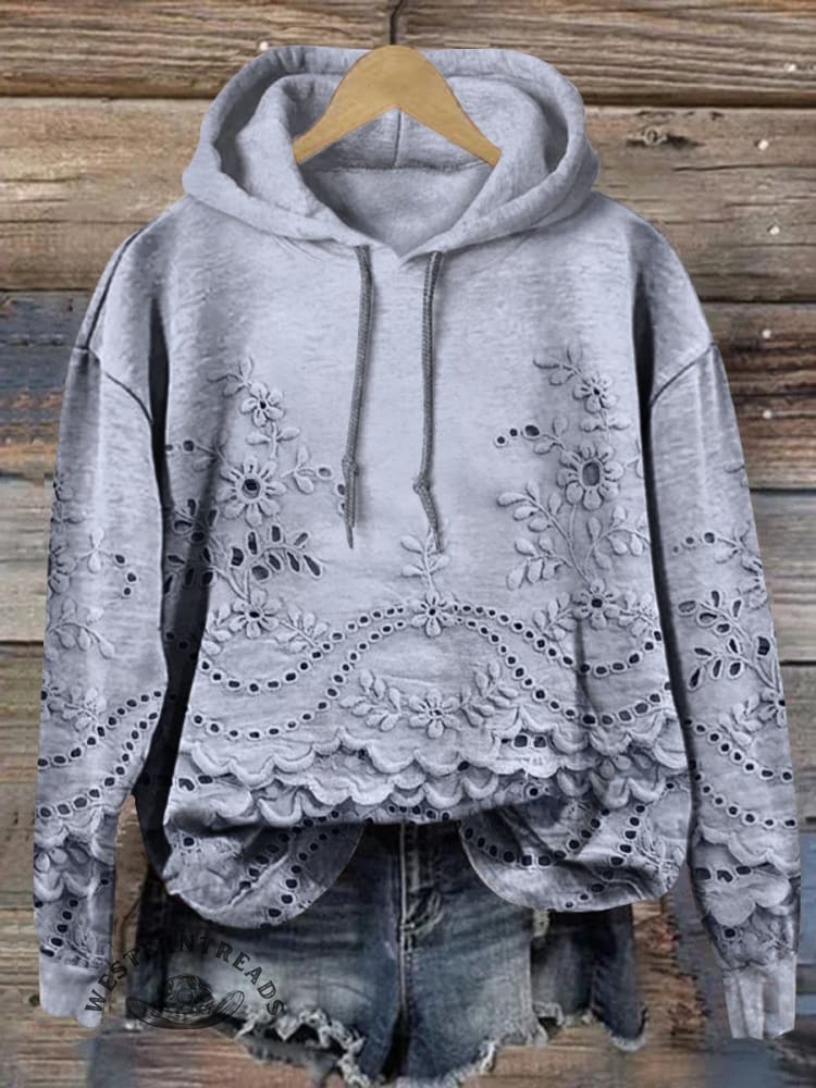 🔥Hot Sale🔥Women's Floral Textured Art Patterns Prints Casual Pocket Hooded Sweatshirt - Image 2