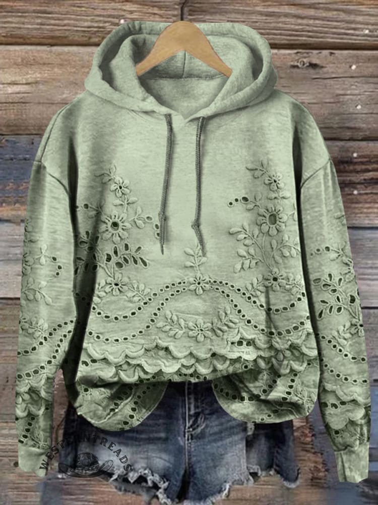 🔥Hot Sale🔥Women's Floral Textured Art Patterns Prints Casual Pocket Hooded Sweatshirt - Image 3