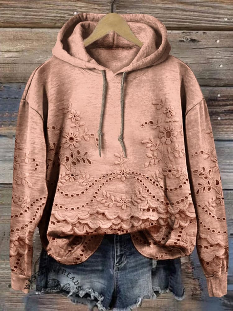 🔥Hot Sale🔥Women's Floral Textured Art Patterns Prints Casual Pocket Hooded Sweatshirt - Image 5