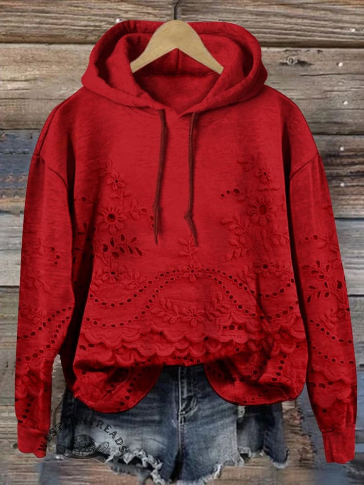 🔥Hot Sale🔥Women's Floral Textured Art Patterns Prints Casual Pocket Hooded Sweatshirt - Image 6