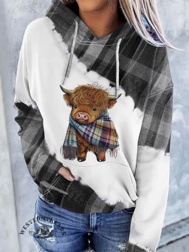 Women's Lovely Highland Cow Art Print Casual Hoodie Sweatshirt - Image 3