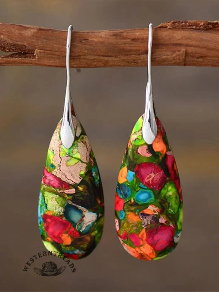 Women's Natural Teardrop Shape Emperor Stone Earrings - Image 2