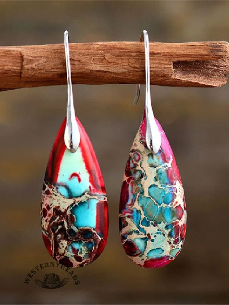 Women's Natural Teardrop Shape Emperor Stone Earrings - Image 3