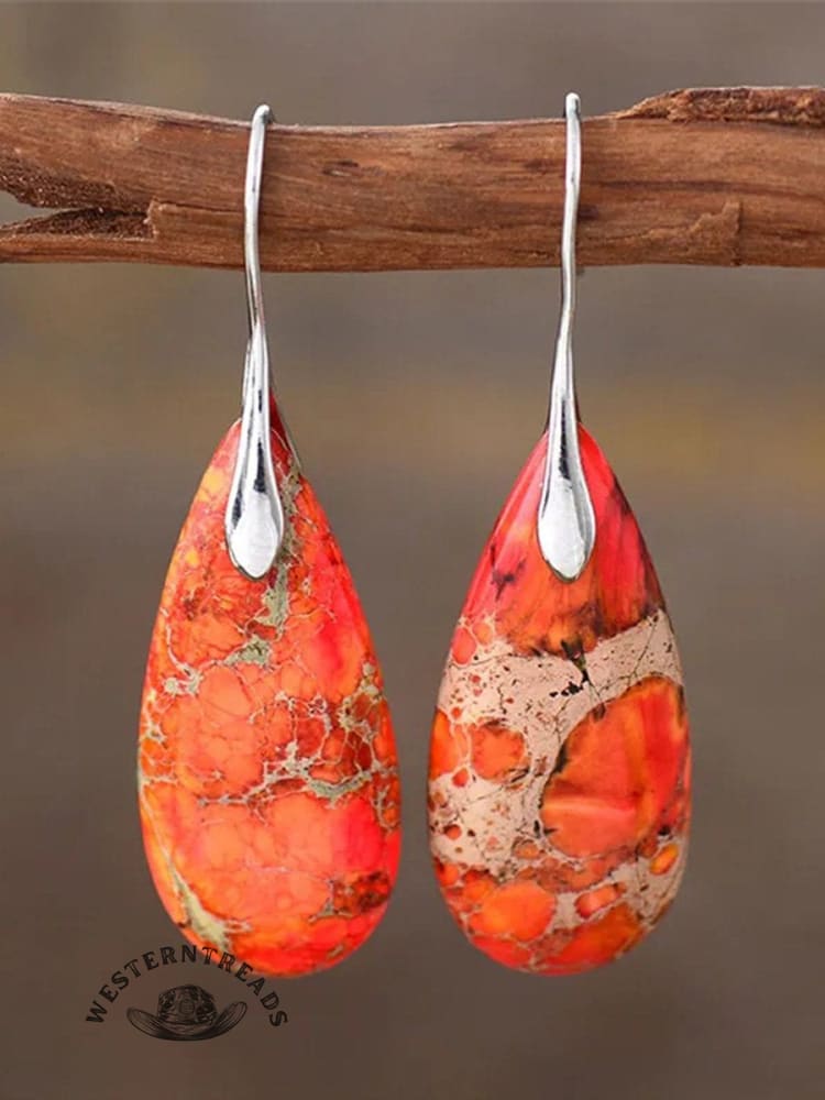 Women's Natural Teardrop Shape Emperor Stone Earrings - Image 4