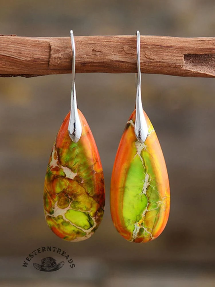 Women's Natural Teardrop Shape Emperor Stone Earrings - Image 5