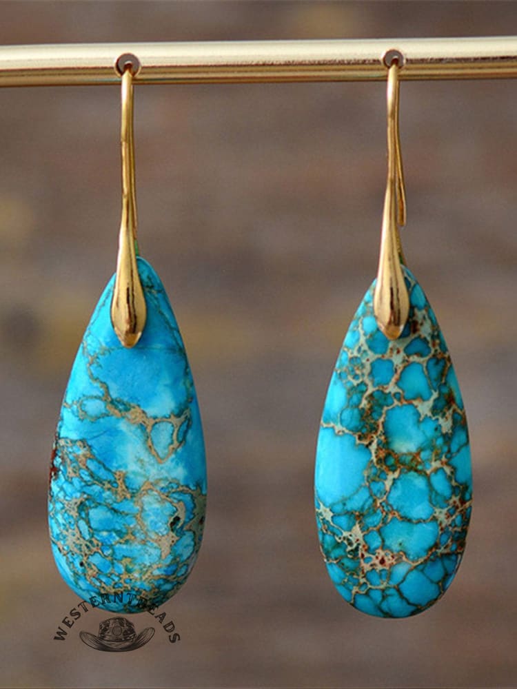 Women's Natural Teardrop Shape Emperor Stone Earrings - Image 6