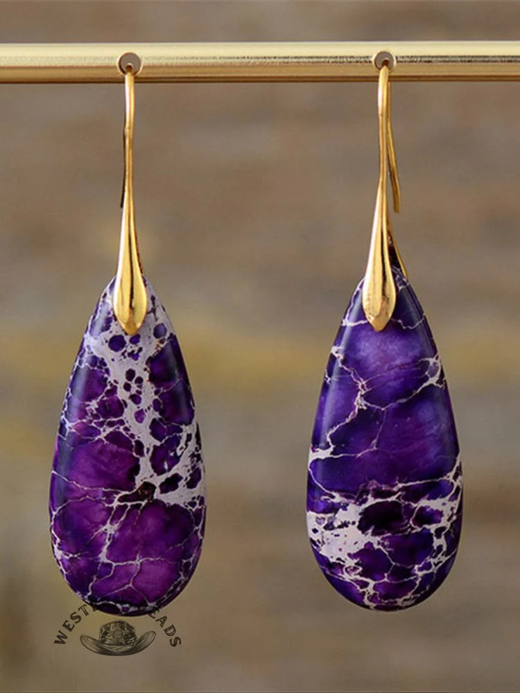 Women's Natural Teardrop Shape Emperor Stone Earrings - Image 7