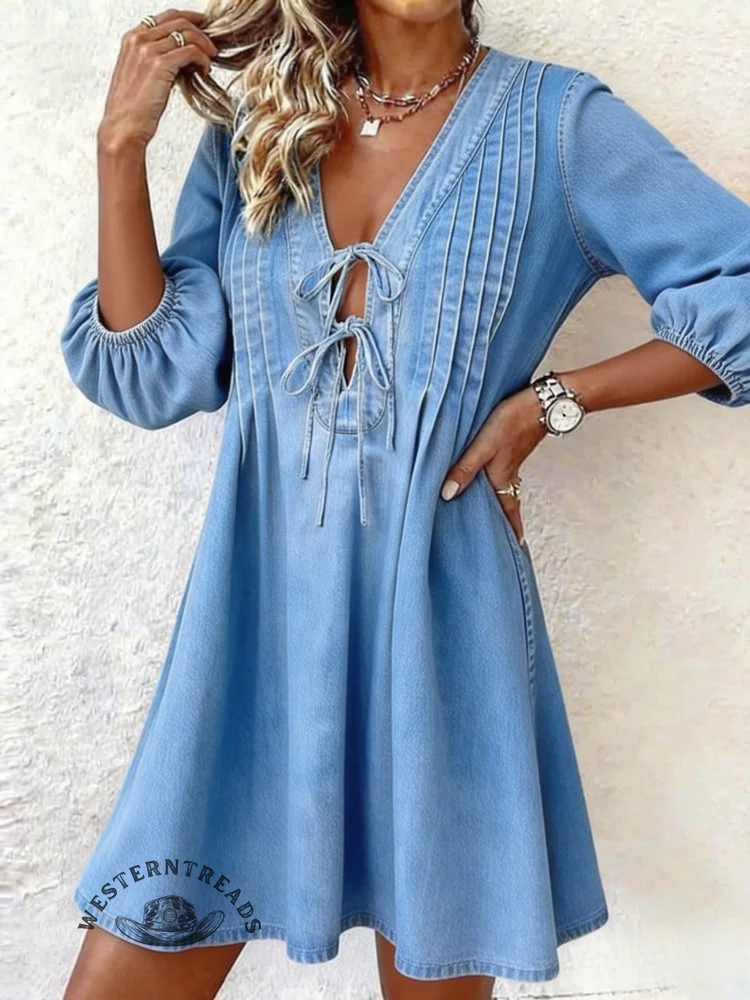 Women's Puff Sleeve Denim Dress