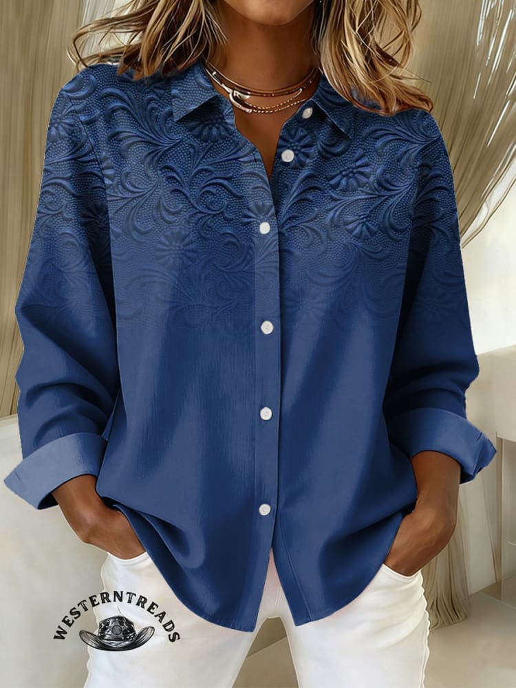 Women's Vintage Floral Print Henley Neck Sweater Top - Image 4