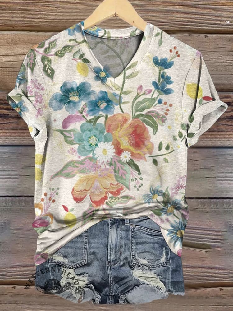 Women's Retro Floral Print Casual Top - Image 2