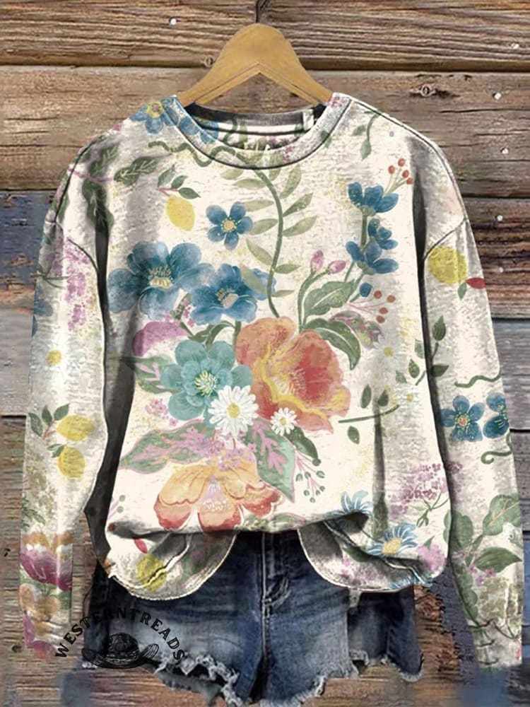Women's Retro Floral Print Casual Top - Image 3