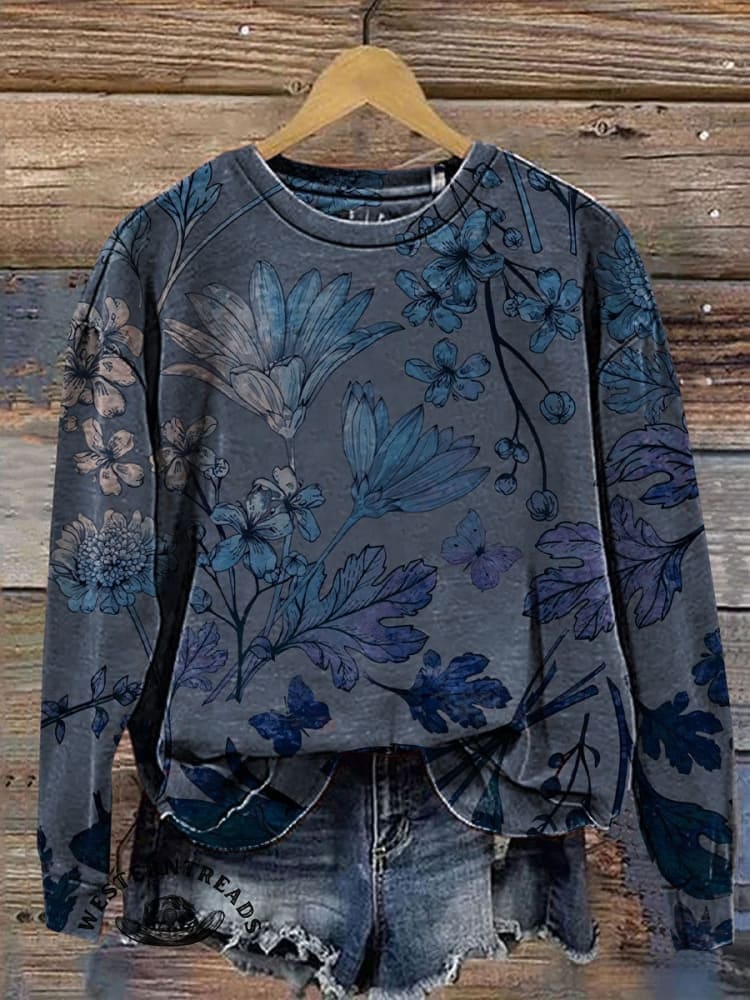 Women's Retro Floral Print Casual V-Neck T-Shirt - Image 2