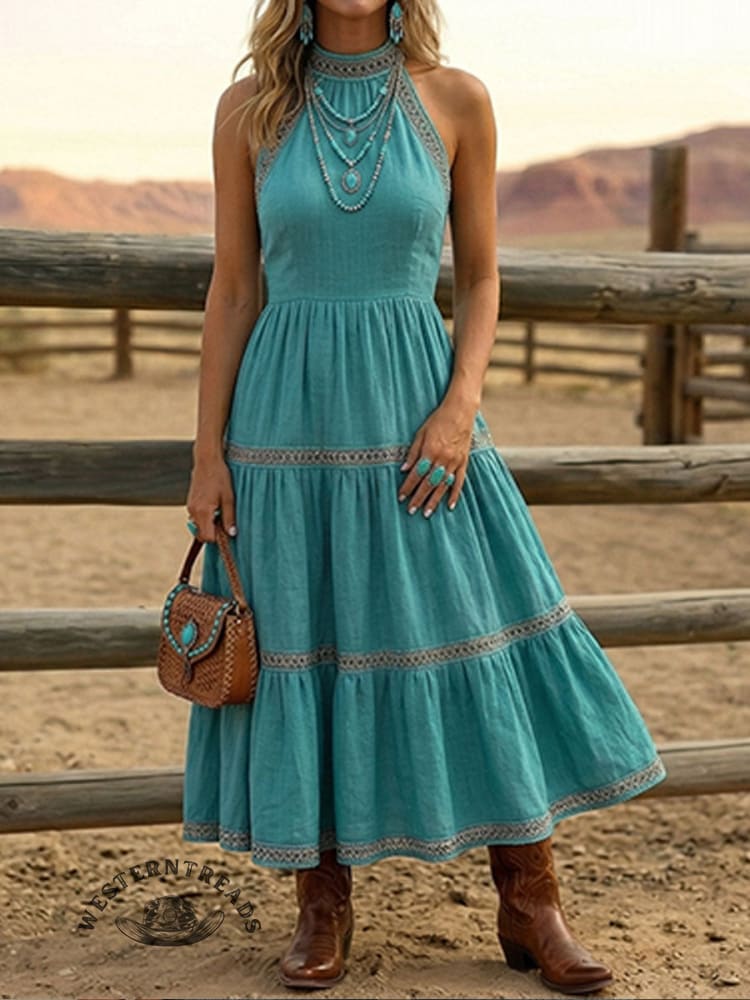 Women's Sleeveless Hollow Casual Western Dress