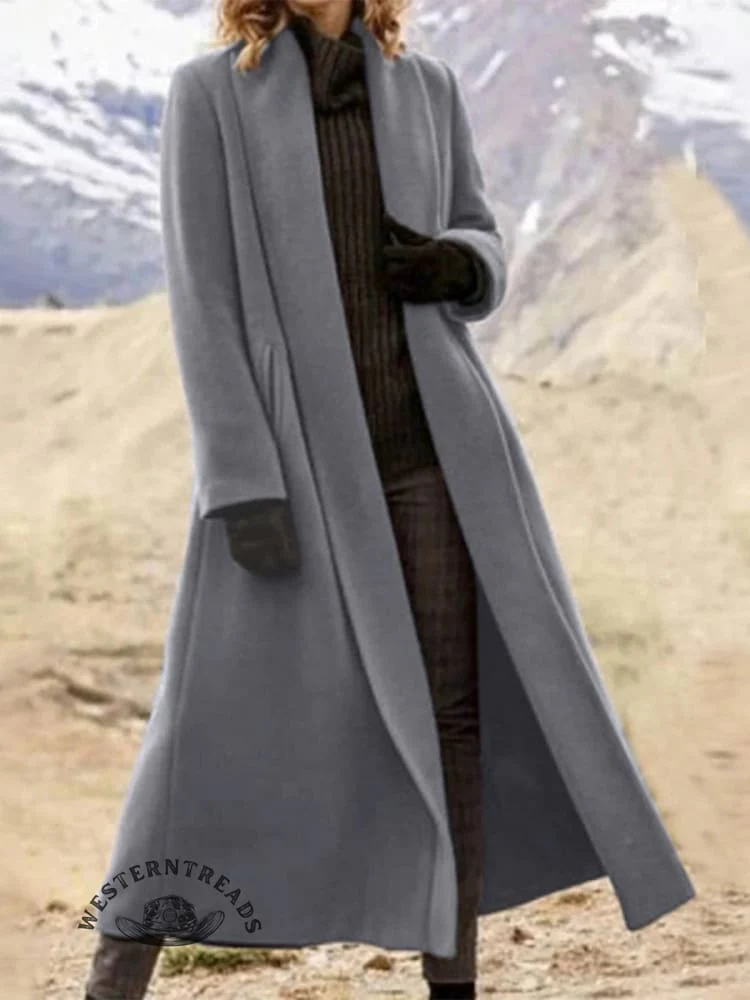 Women's Solid Color Lapel Long Coat - Image 6