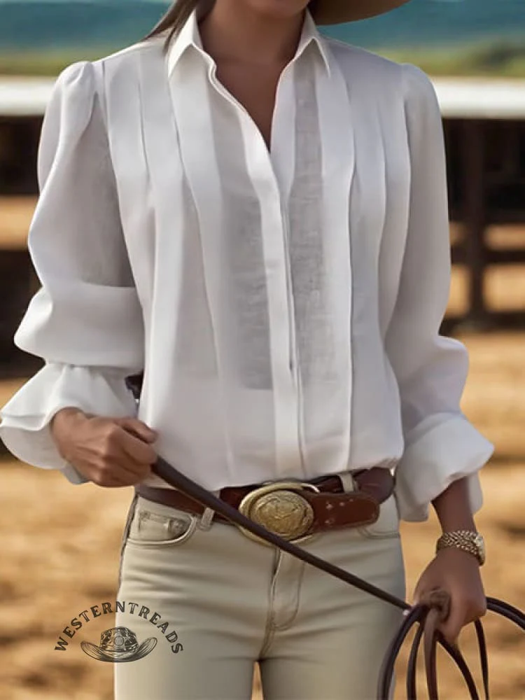 Women's Solid Color Western Horseback Riding Lapel Long Sleeve Casual Loose Linen Cardigan Top