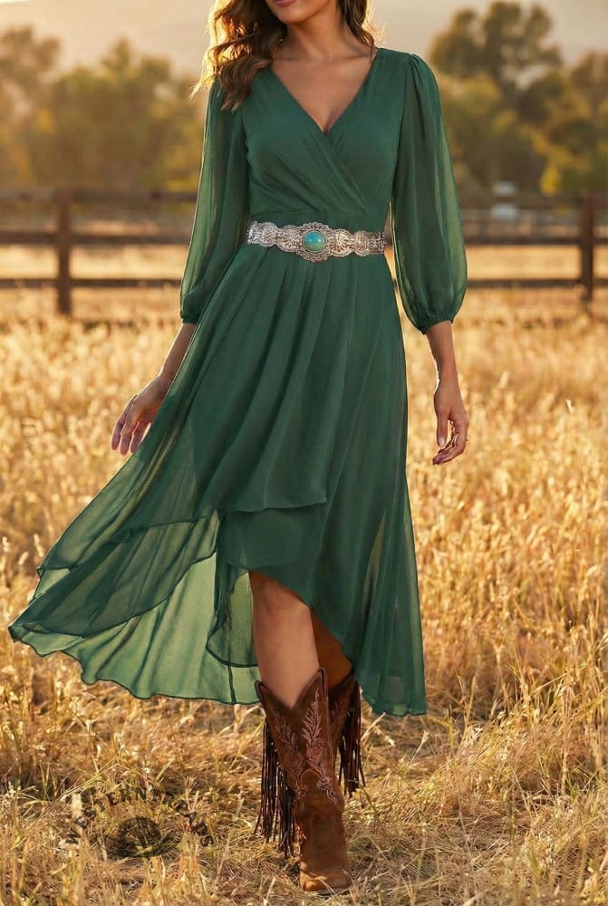 Women's V-neck Long-sleeved Dress - Image 2
