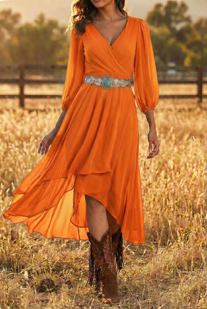 Women's V-neck Long-sleeved Dress - Image 3