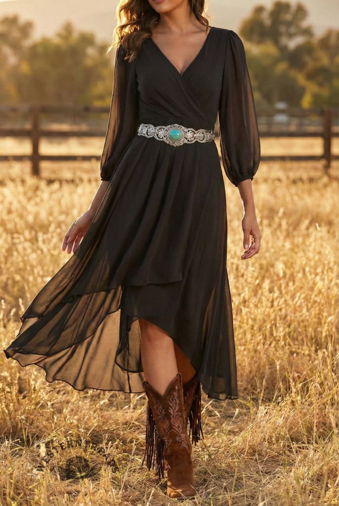 Women's V-neck Long-sleeved Dress - Image 4