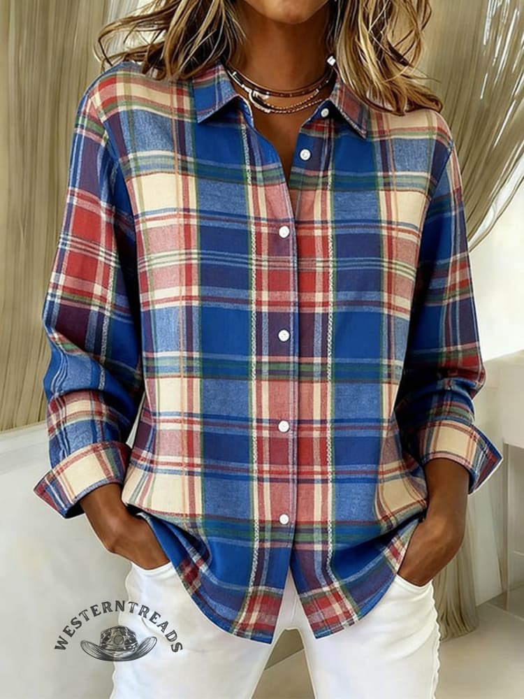 Women's Vintage Abstract Geometric Art Print Casual Cotton Shirt
