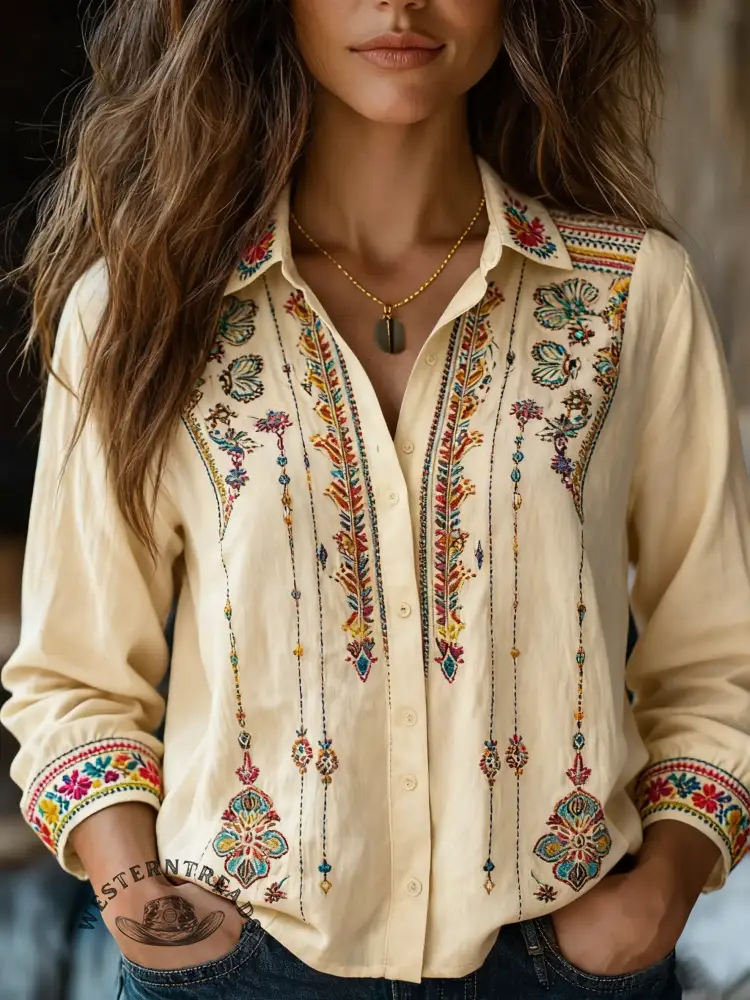 Women's Vintage Art Print Casual Shirt