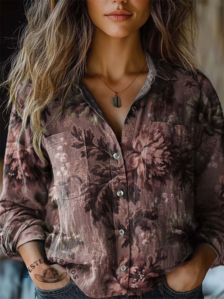 Women's Vintage Art Print Casual Shirt