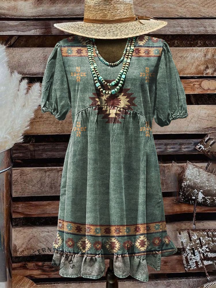 Women's Vintage Art Print Pocket Cotton Dress