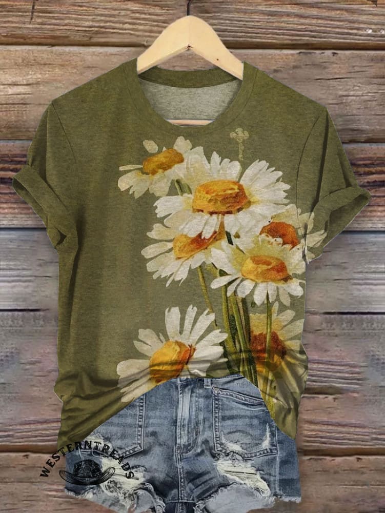 Women's Vintage Art V-neck Casual T-Shirt - Image 3