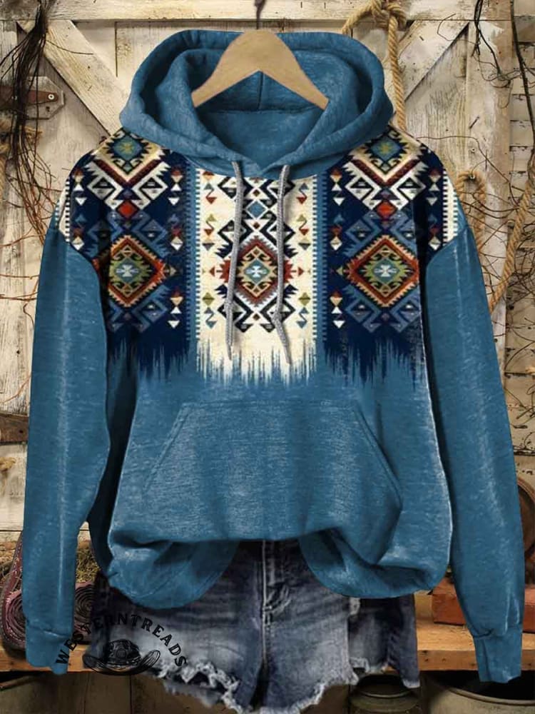 Women's Vintage Aztec Print Henley Neck Sweater Top - Image 4