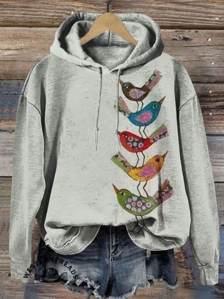 Vintage Bird Art Print Casual Sweatshirt - Image 3