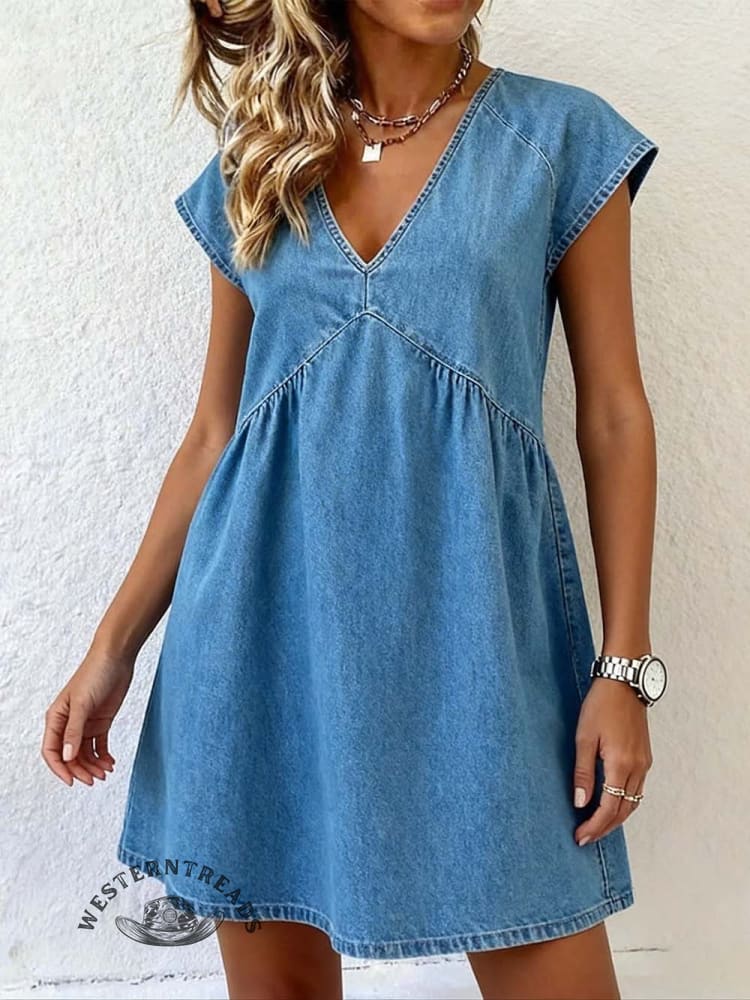 Women's Vintage Denim Short Sleeve Dress