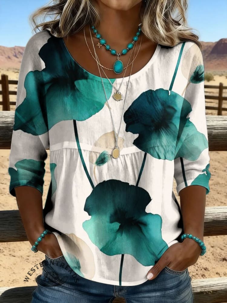 Women's Vintage Floral Print Casual Hollow-Out Shirt