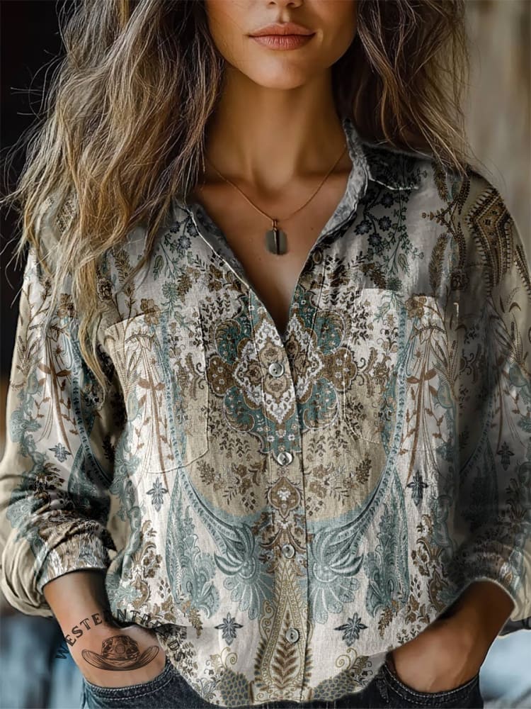 Women's Vintage Floral Print Casual Shirt