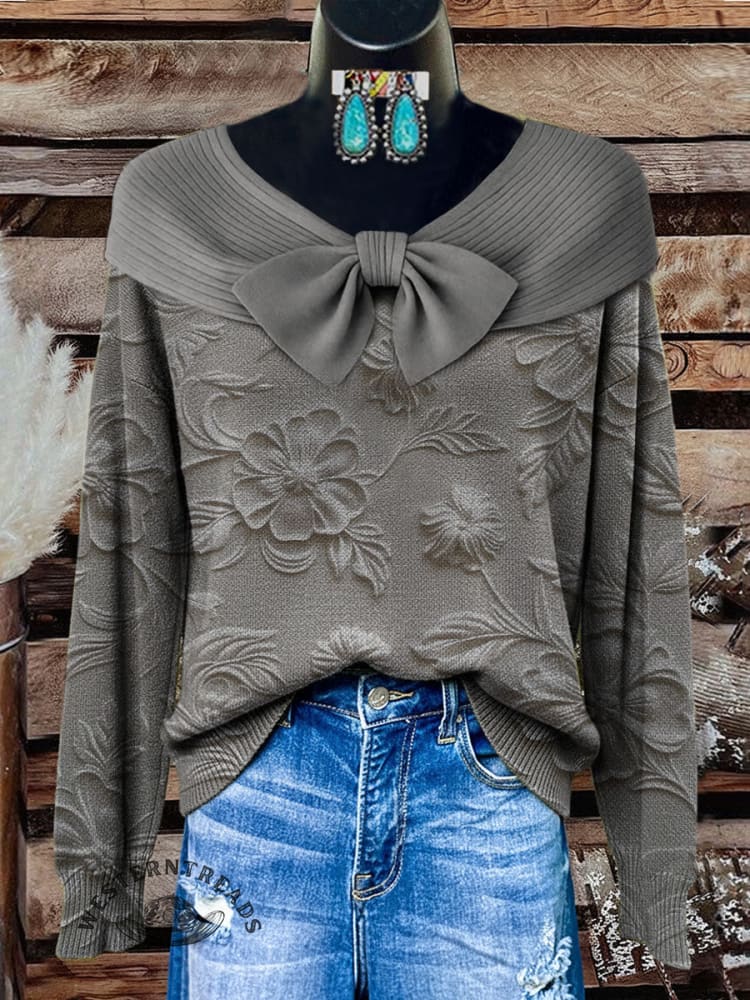 Women's Vintage Floral Print Casual Sweater