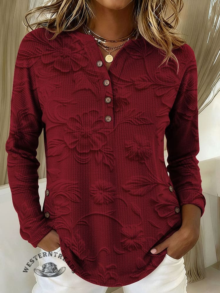 Women's Vintage Floral Print Casual Sweater - Image 3