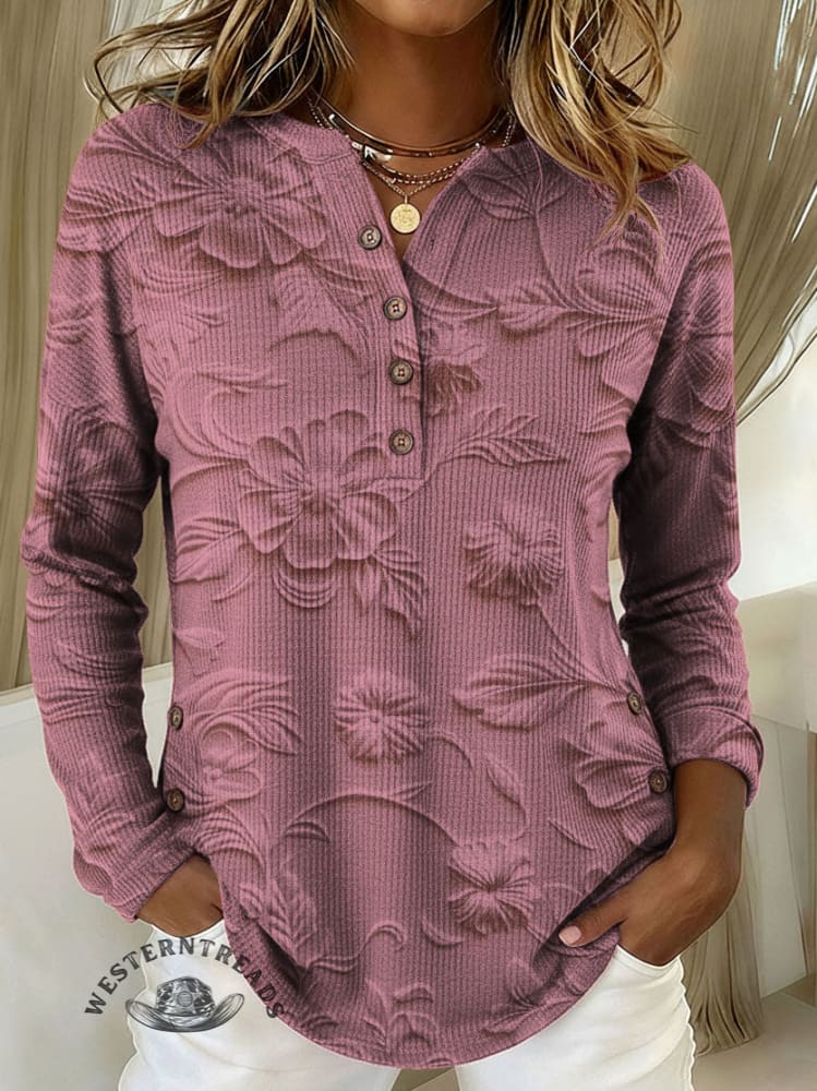 Women's Vintage Floral Print Casual Sweater - Image 4