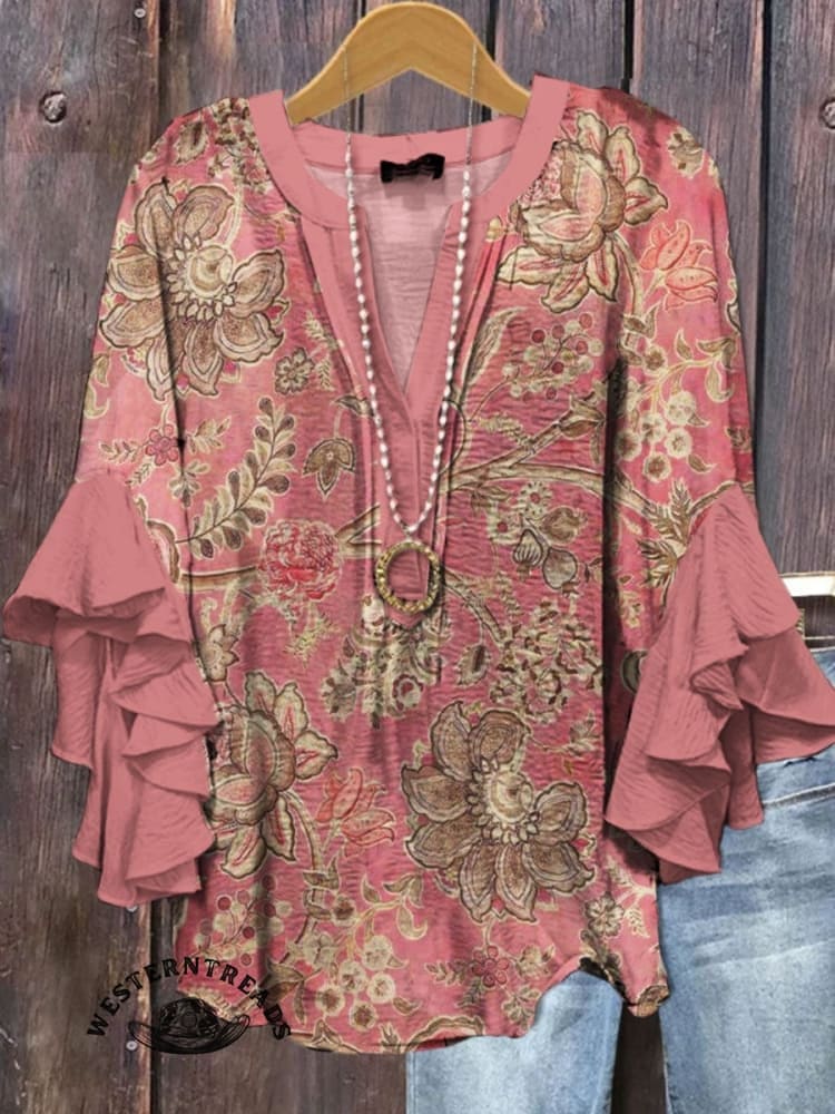 🔥Hot Sale🔥Women's Vintage Floral Print Casual Top - Image 12