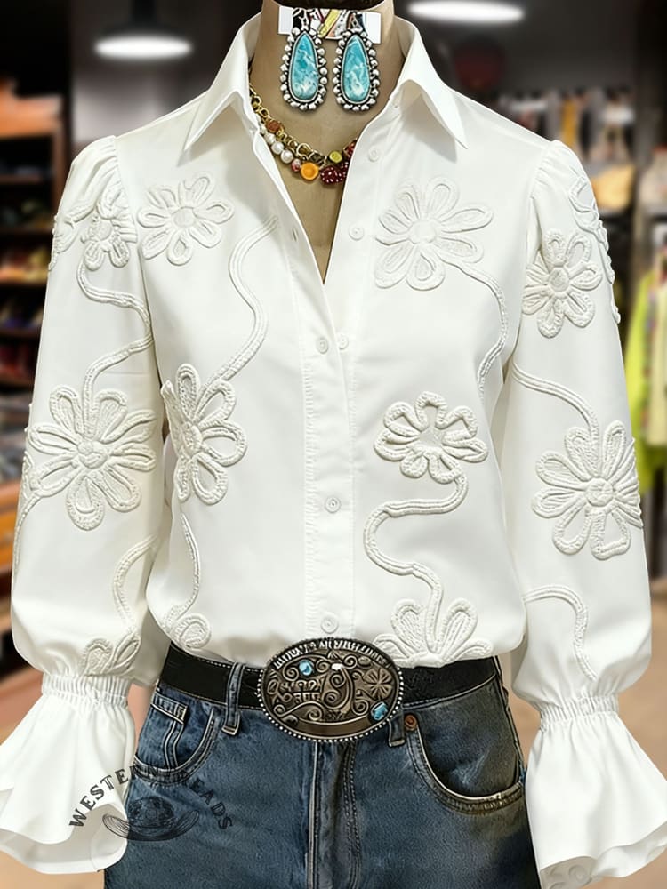 Women's Vintage Flower Print Casual Cotton Shirt