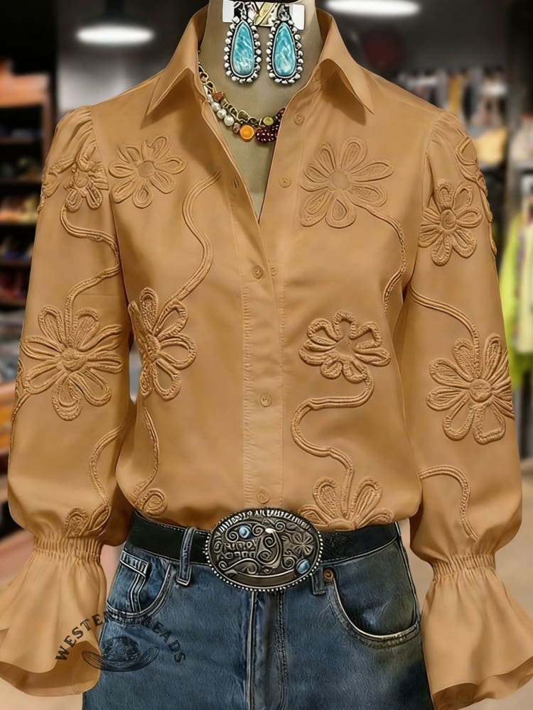 Women's Vintage Flower Print Casual Cotton Shirt - Image 5