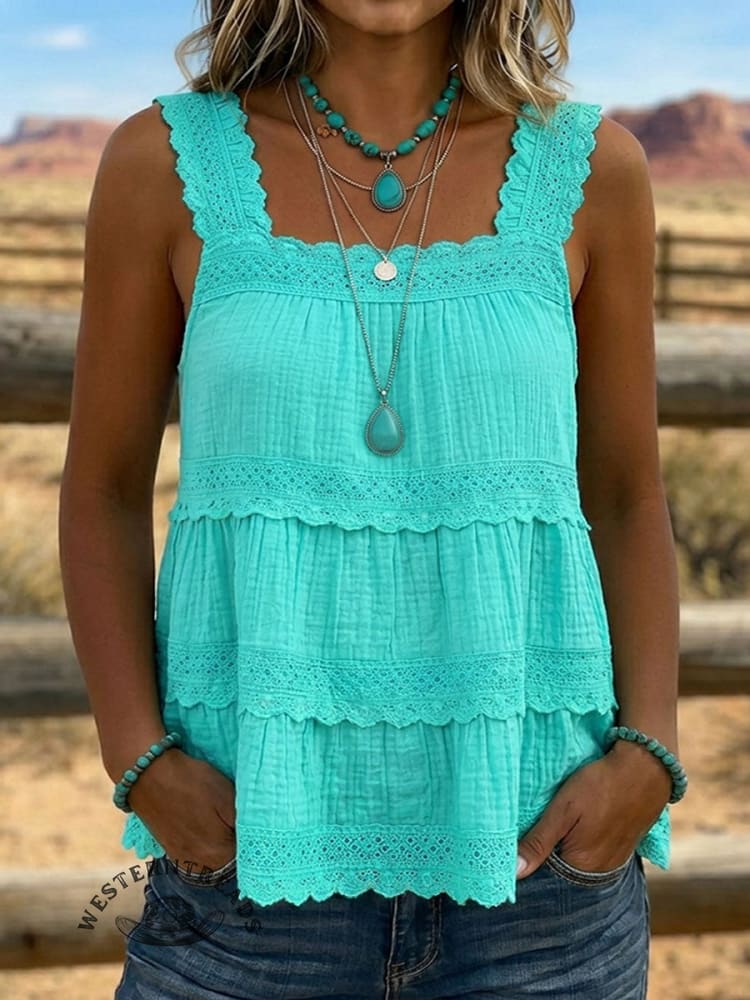 Women's Vintage Hollow Lace Patchwork Tank Top
