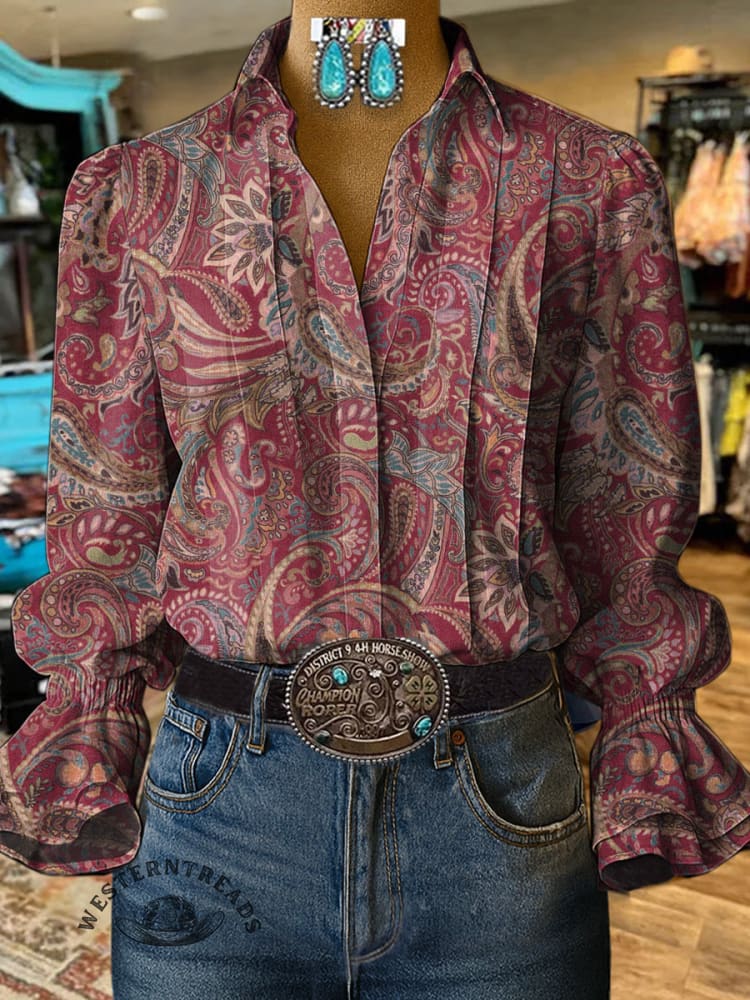 Women's Vintage Print Casual  Cotton And Linen Shirt