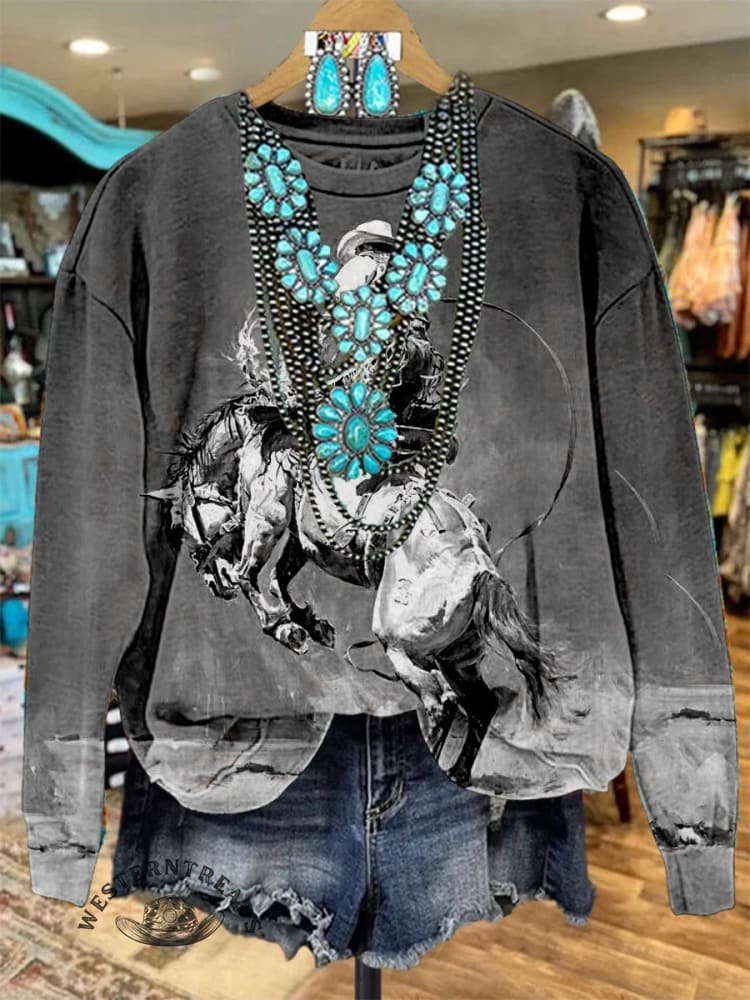 Women's Vintage Print Casual Sweatshirt - Image 2