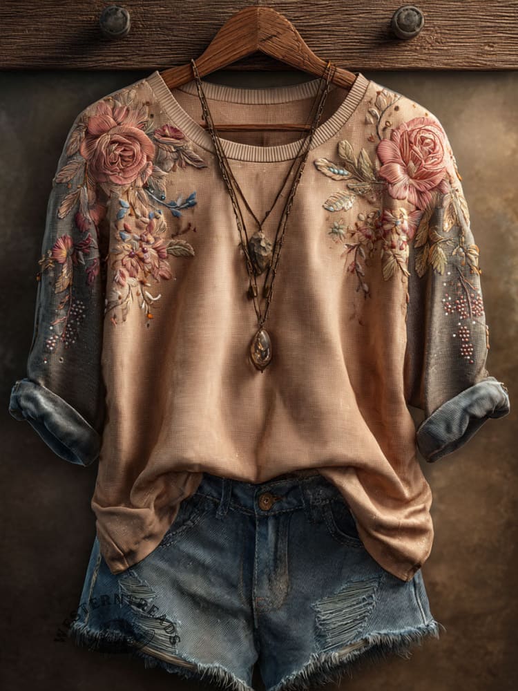 Women's Vintage Printed Casual Long Sleeve Top
