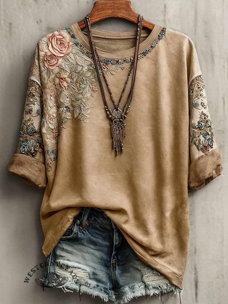 Women's Vintage Printed Casual Short Sleeve T-Shirt - Image 3